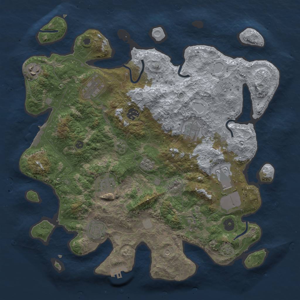 Rust Map: Procedural Map, Size: 3800, Seed: 37253057, 17 Monuments