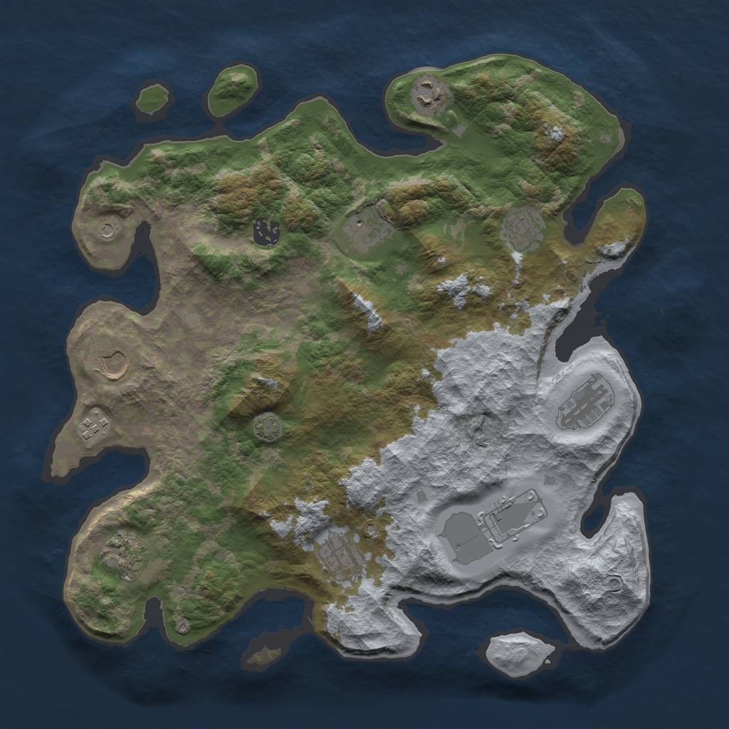 Rust Map: Barren, Size: 3800, Seed: 43271552, 14 Monuments