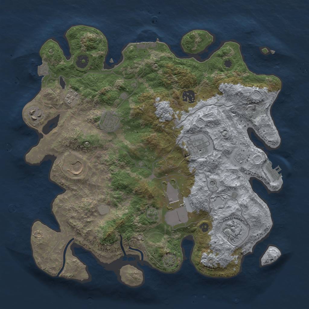 Rust Map: Procedural Map, Size: 3500, Seed: 44443333, 16 Monuments
