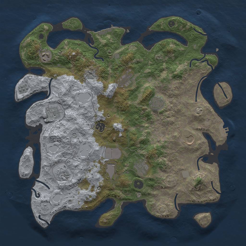 Rust Map: Procedural Map, Size: 3950, Seed: 102212357, 18 Monuments