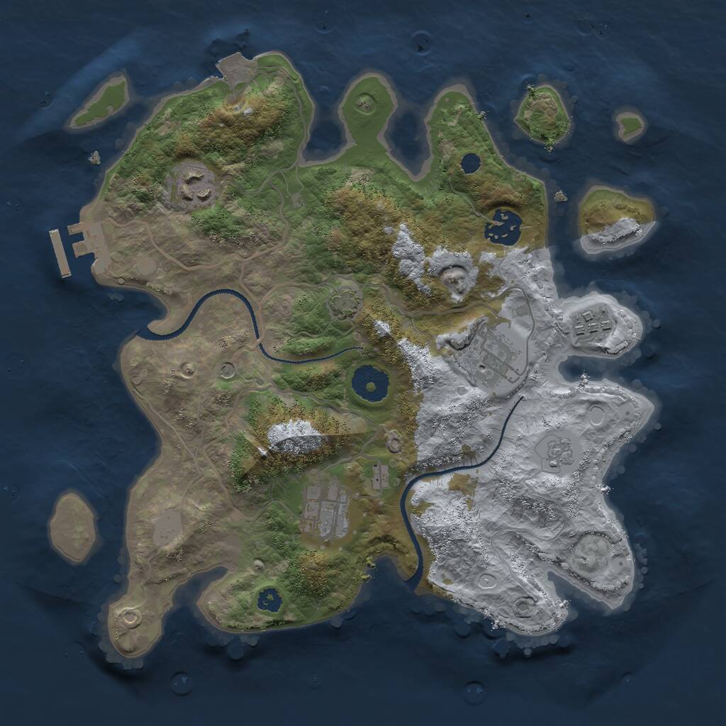 Rust Map: Procedural Map, Size: 3000, Seed: 42391, 10 Monuments