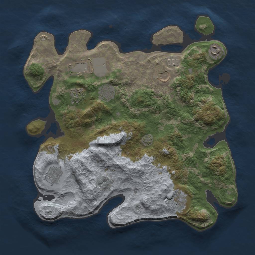 Rust Map: Barren, Size: 3500, Seed: 786543653, 12 Monuments