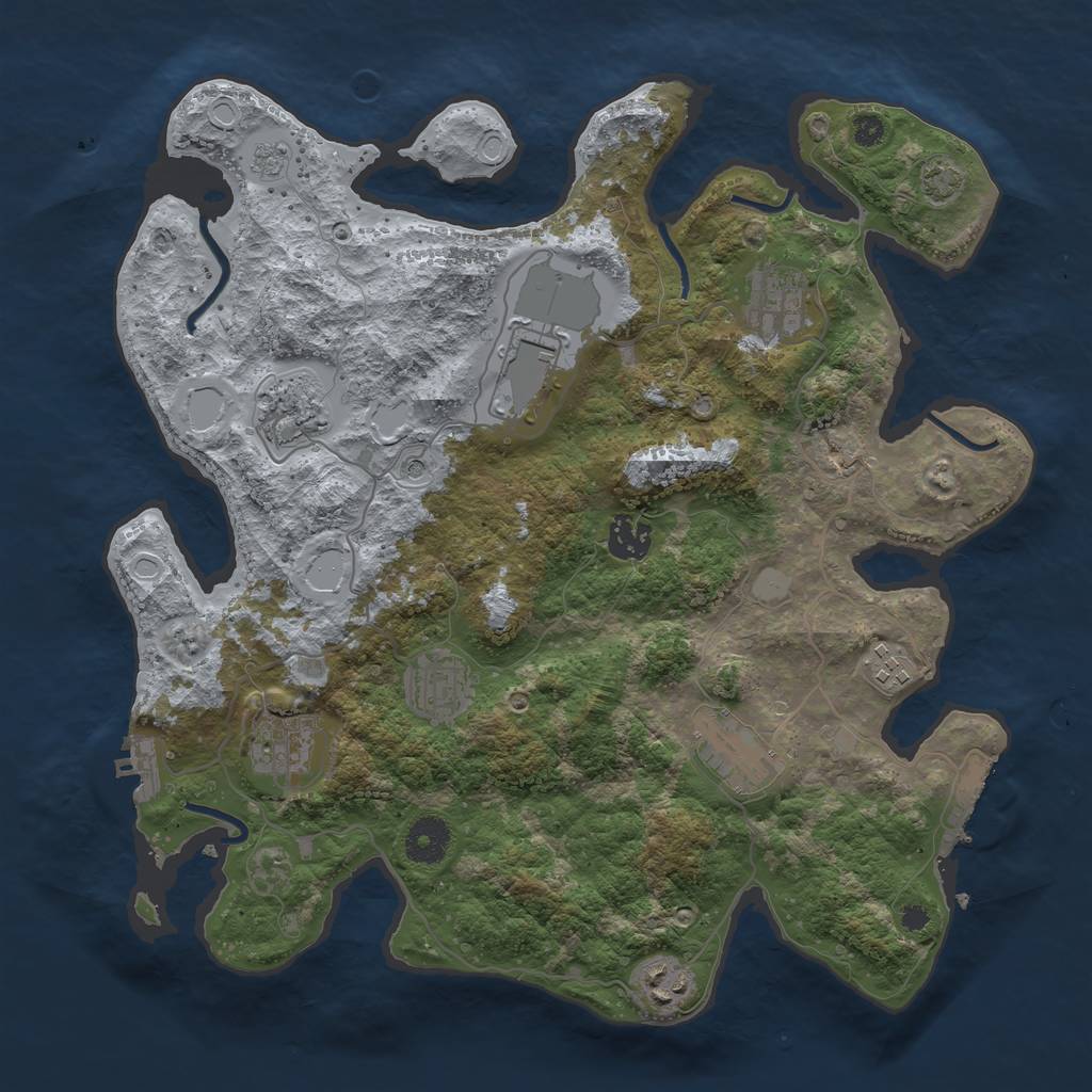 Rust Map: Procedural Map, Size: 3600, Seed: 651959153, 17 Monuments