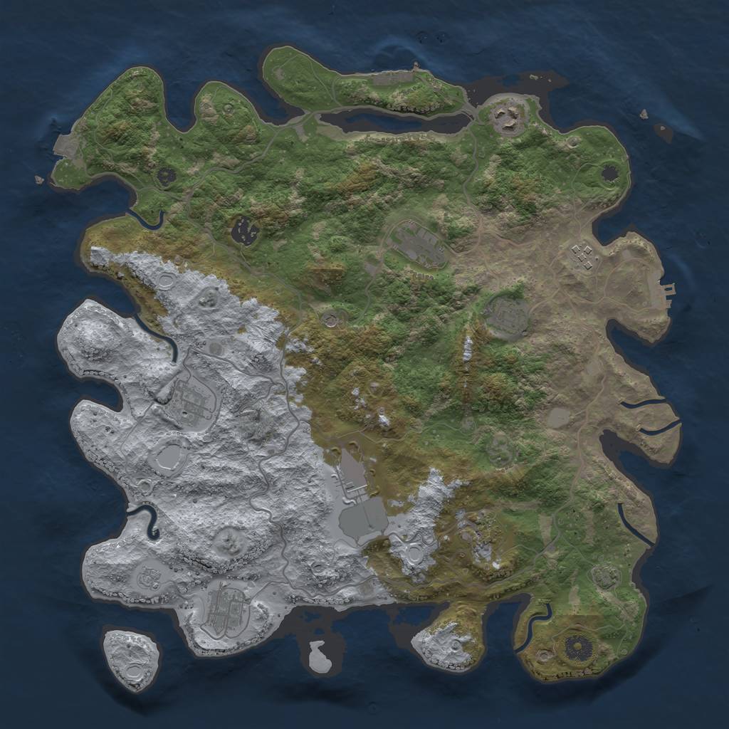 Rust Map: Procedural Map, Size: 4000, Seed: 1036679107, 17 Monuments