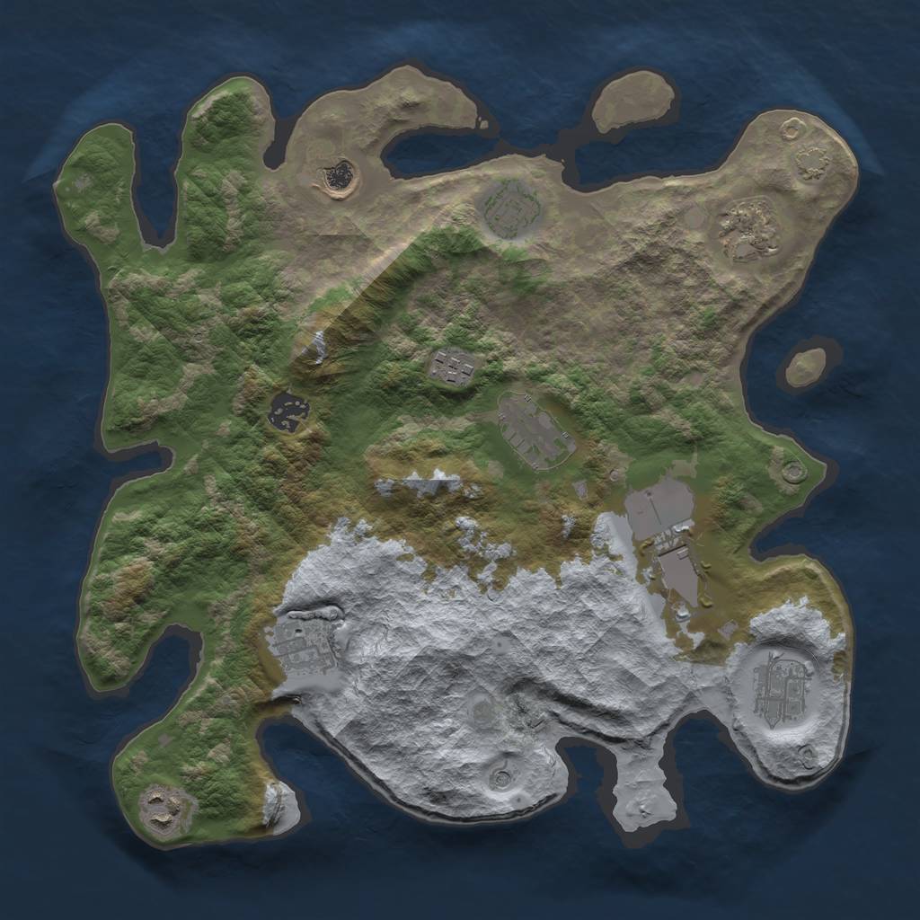 Rust Map: Barren, Size: 3500, Seed: 91254, 14 Monuments