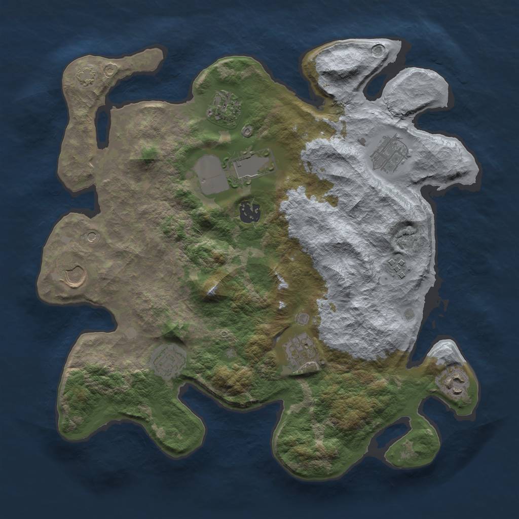 Rust Map: Barren, Size: 3500, Seed: 124424, 13 Monuments
