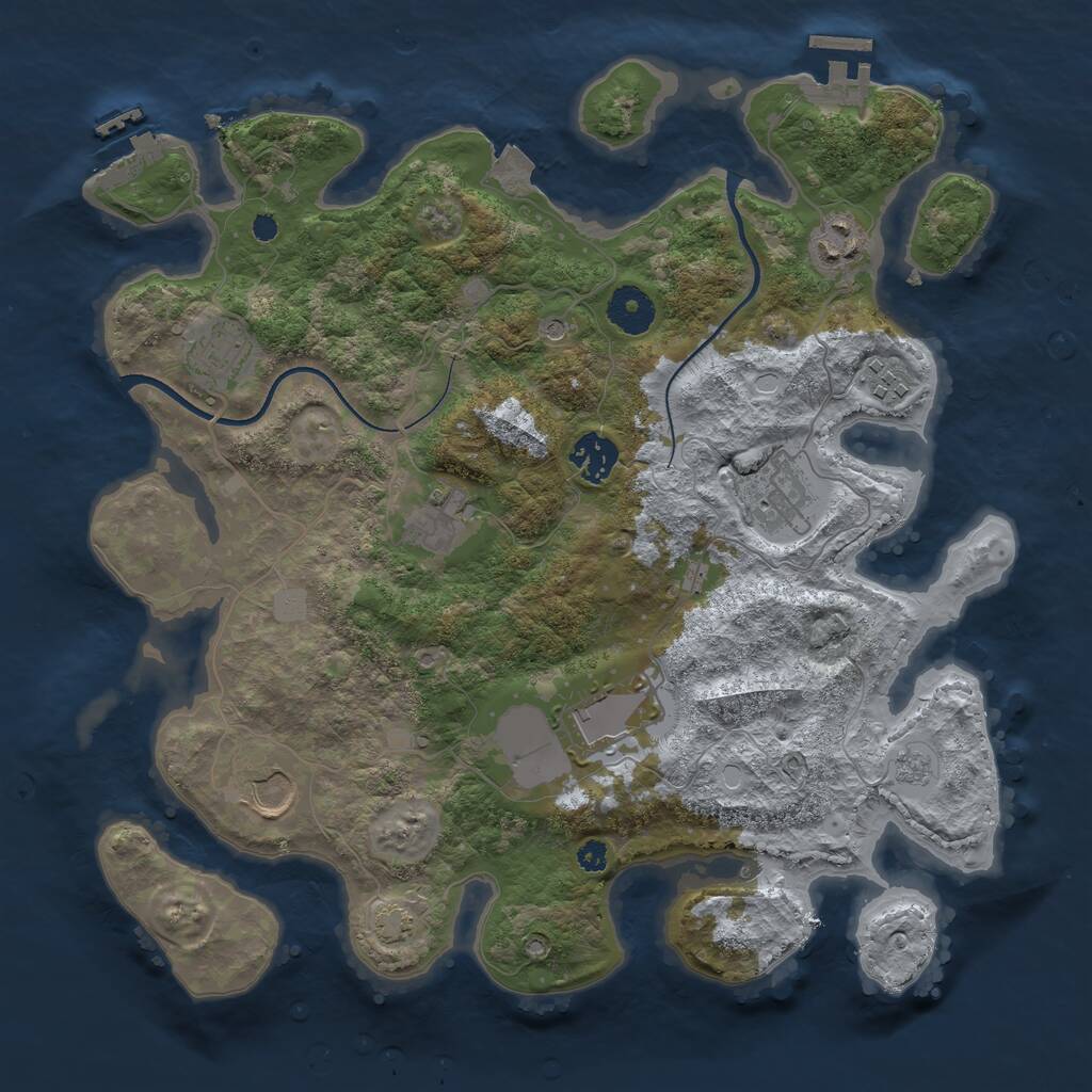Rust Map: Procedural Map, Size: 3500, Seed: 1044444384, 14 Monuments