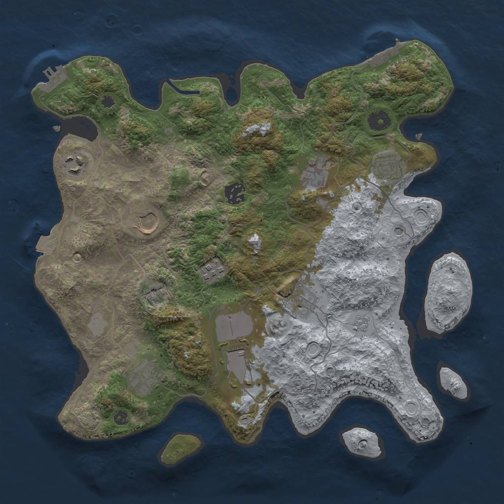 Rust Map: Procedural Map, Size: 3500, Seed: 1065303113, 17 Monuments
