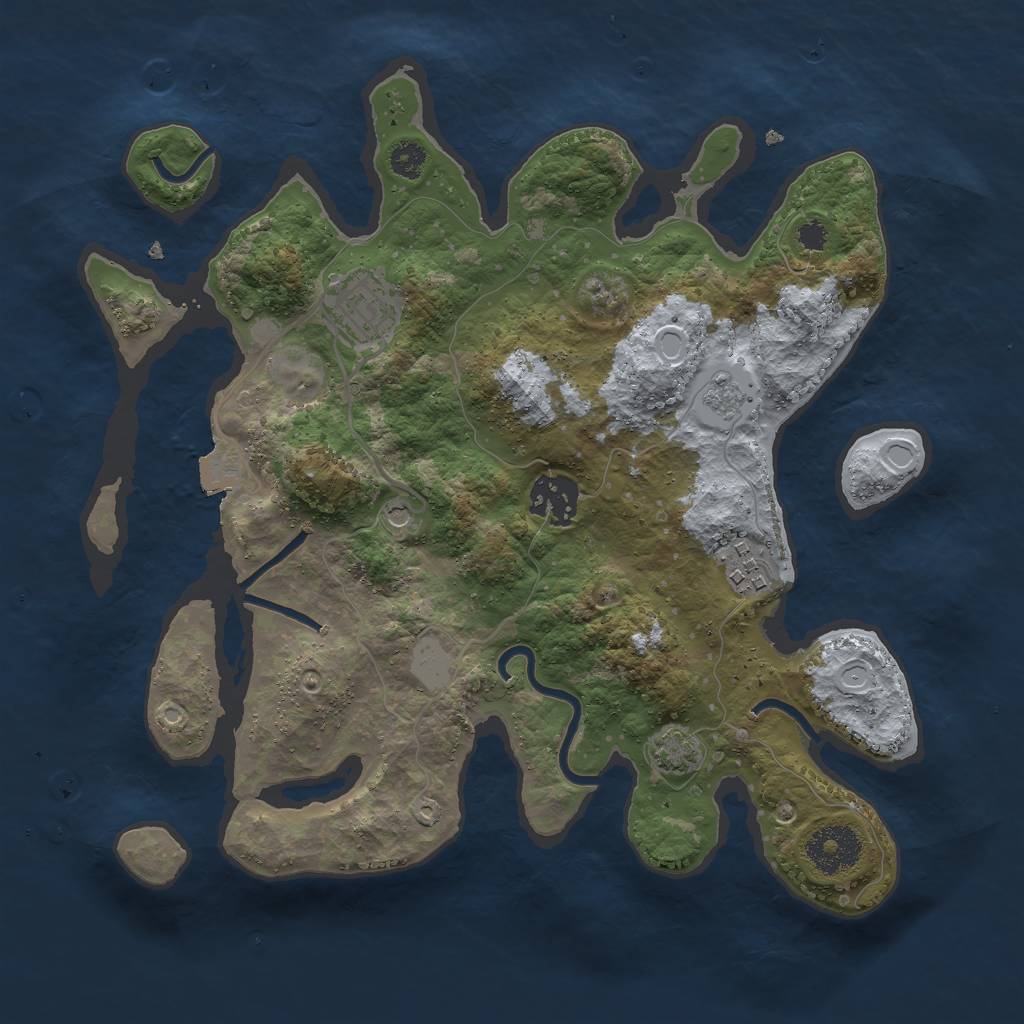 Rust Map: Procedural Map, Size: 3000, Seed: 24398, 9 Monuments