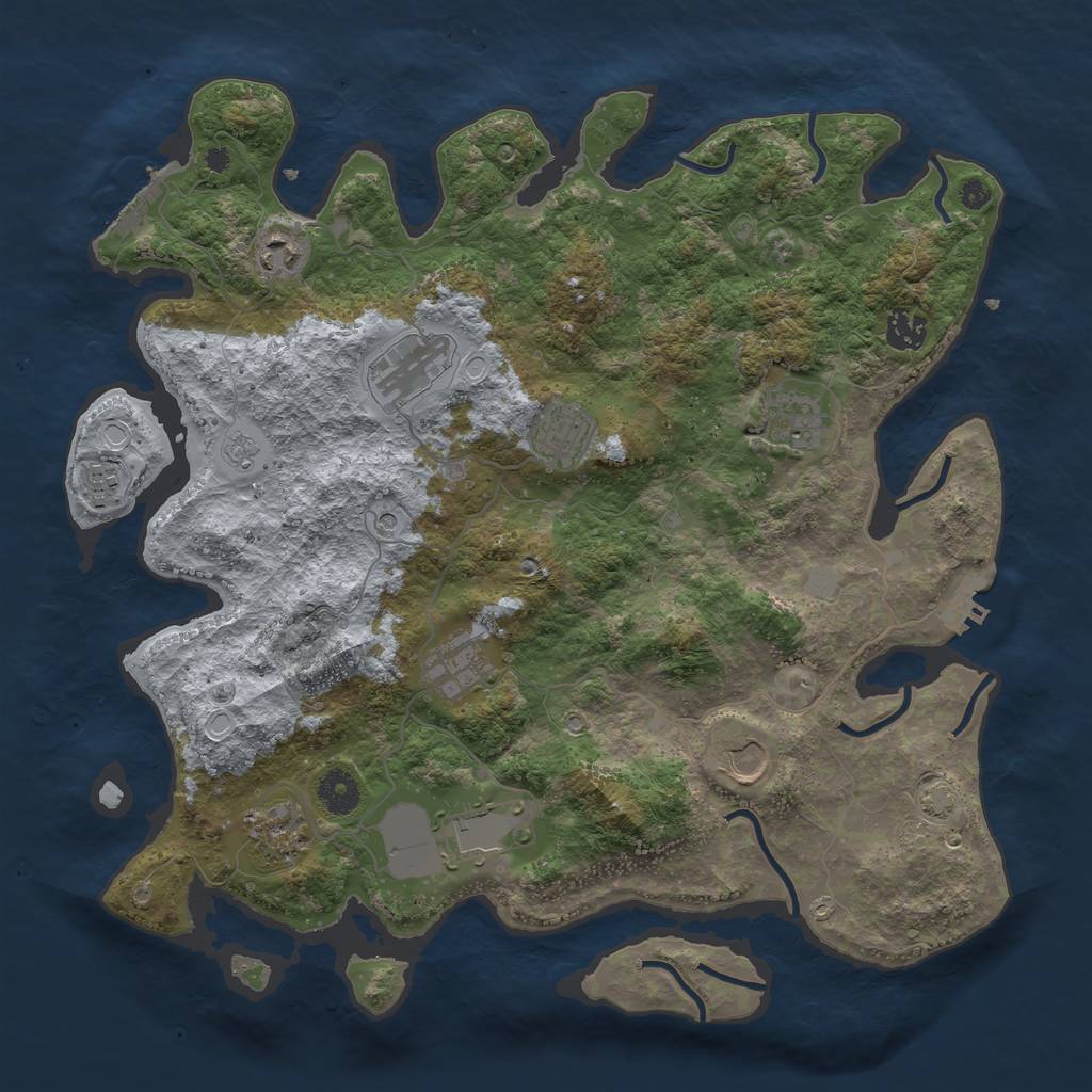 Rust Map: Procedural Map, Size: 3850, Seed: 28457961, 18 Monuments