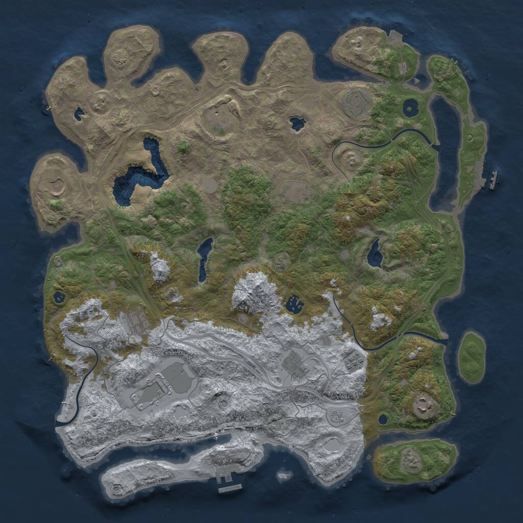 Rust Map: Procedural Map, Size: 4500, Seed: 1045715107, 16 Monuments