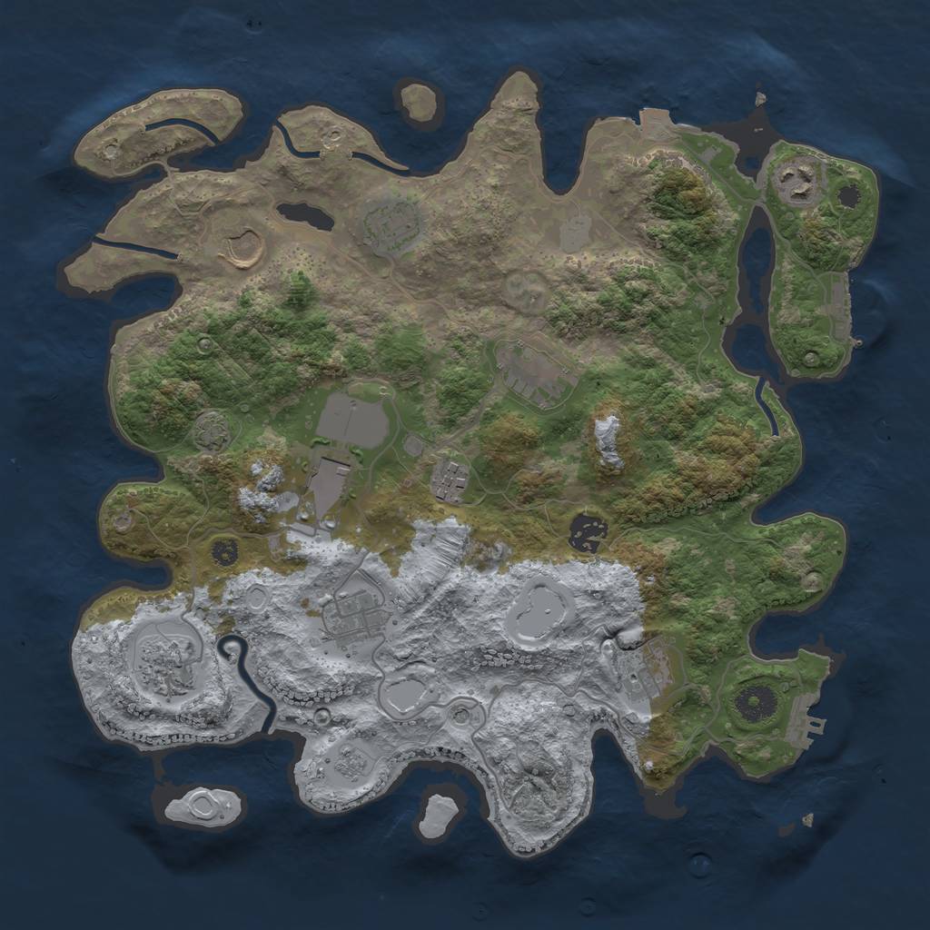 Rust Map: Procedural Map, Size: 3600, Seed: 47191958, 18 Monuments