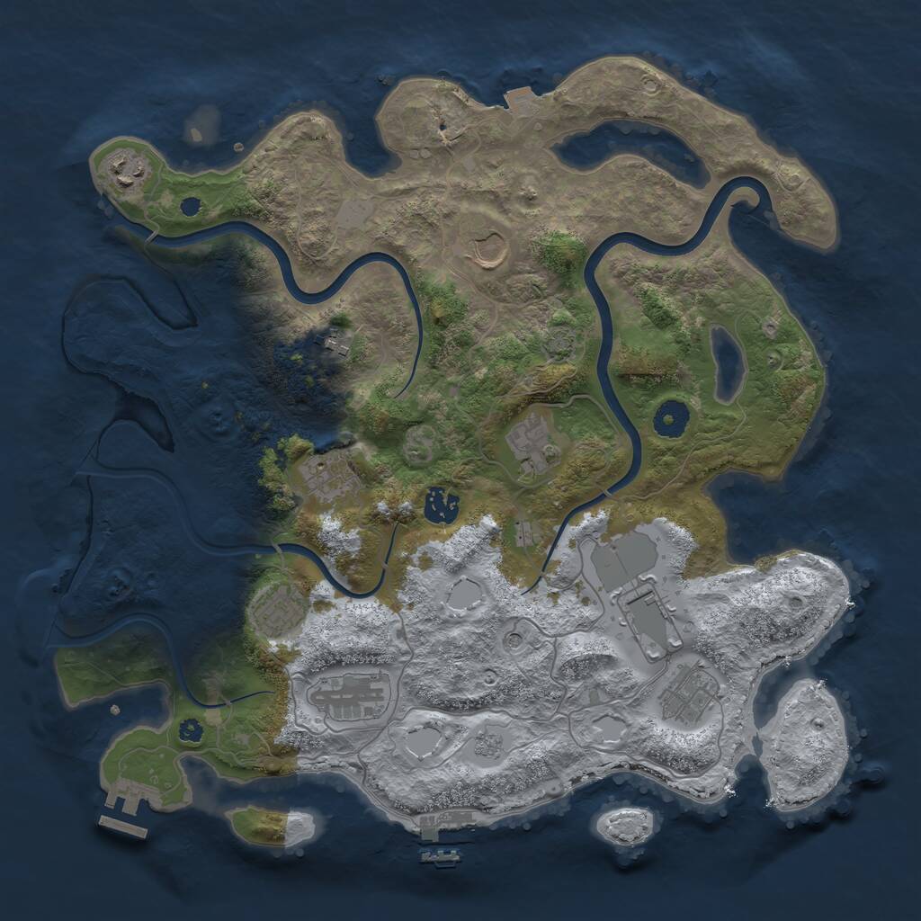Rust Map: Procedural Map, Size: 3800, Seed: 628863573, 16 Monuments