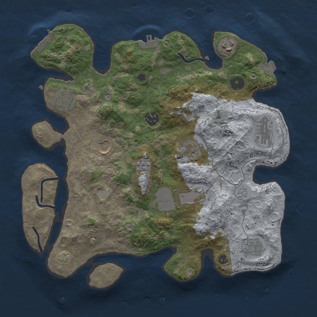 Rust Map: Procedural Map, Size: 3500, Seed: 334375851, 17 Monuments