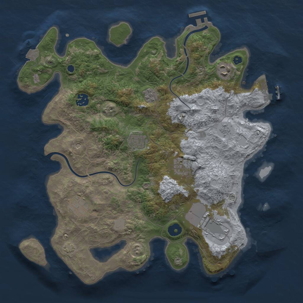 Rust Map: Procedural Map, Size: 3500, Seed: 2069230041, 13 Monuments