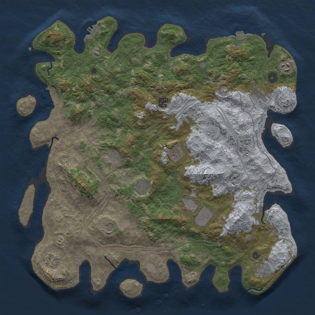Rust Map: Procedural Map, Size: 4500, Seed: 1255918467, 19 Monuments