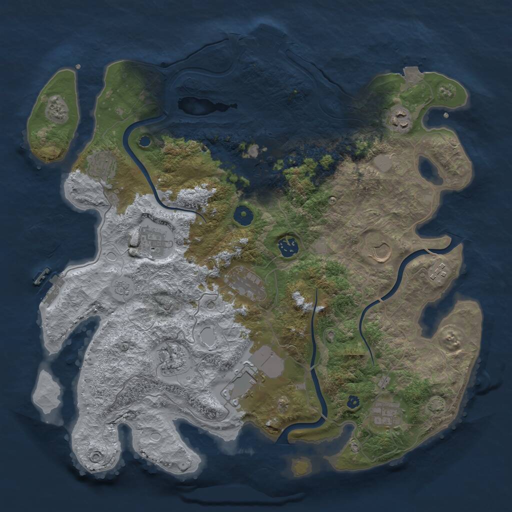 Rust Map: Procedural Map, Size: 3950, Seed: 1883710910, 17 Monuments
