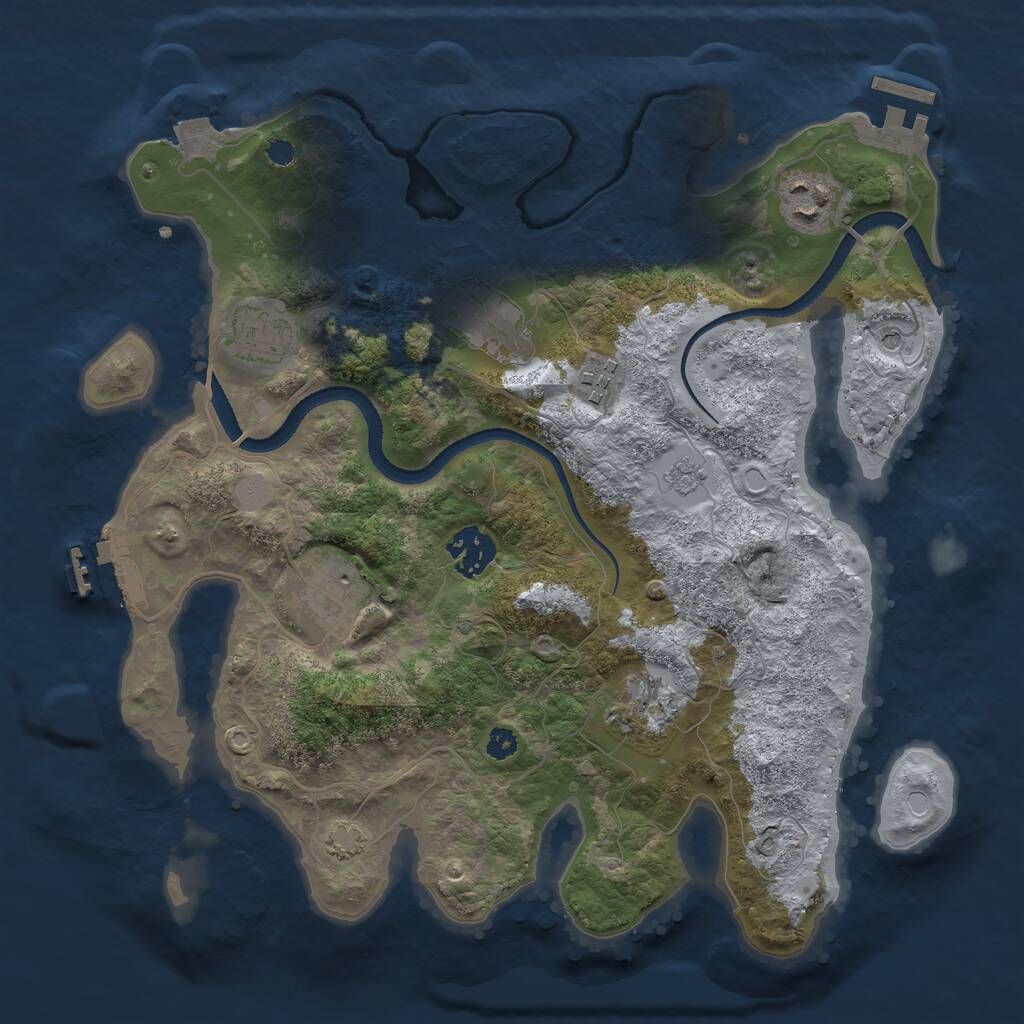 Rust Map: Procedural Map, Size: 3250, Seed: 1044482668, 13 Monuments