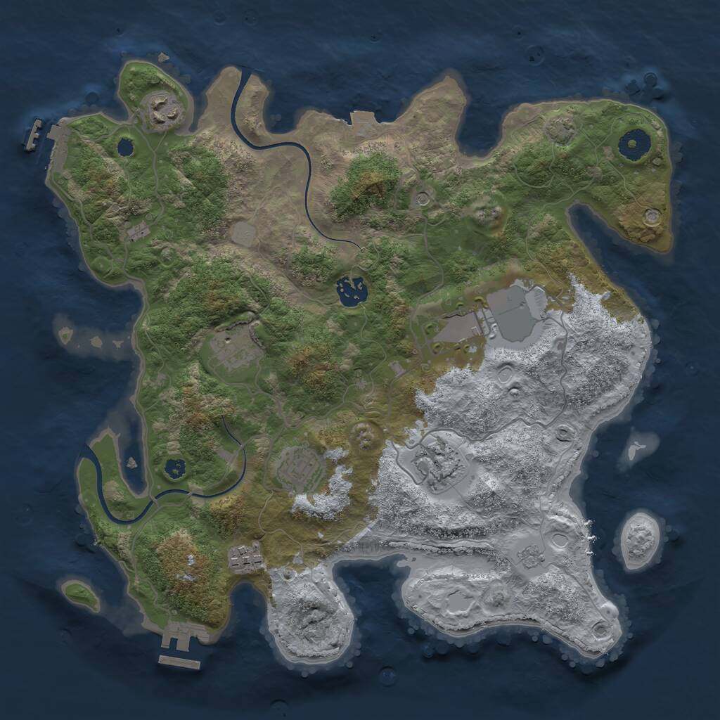 Rust Map: Procedural Map, Size: 3500, Seed: 1044117034, 13 Monuments
