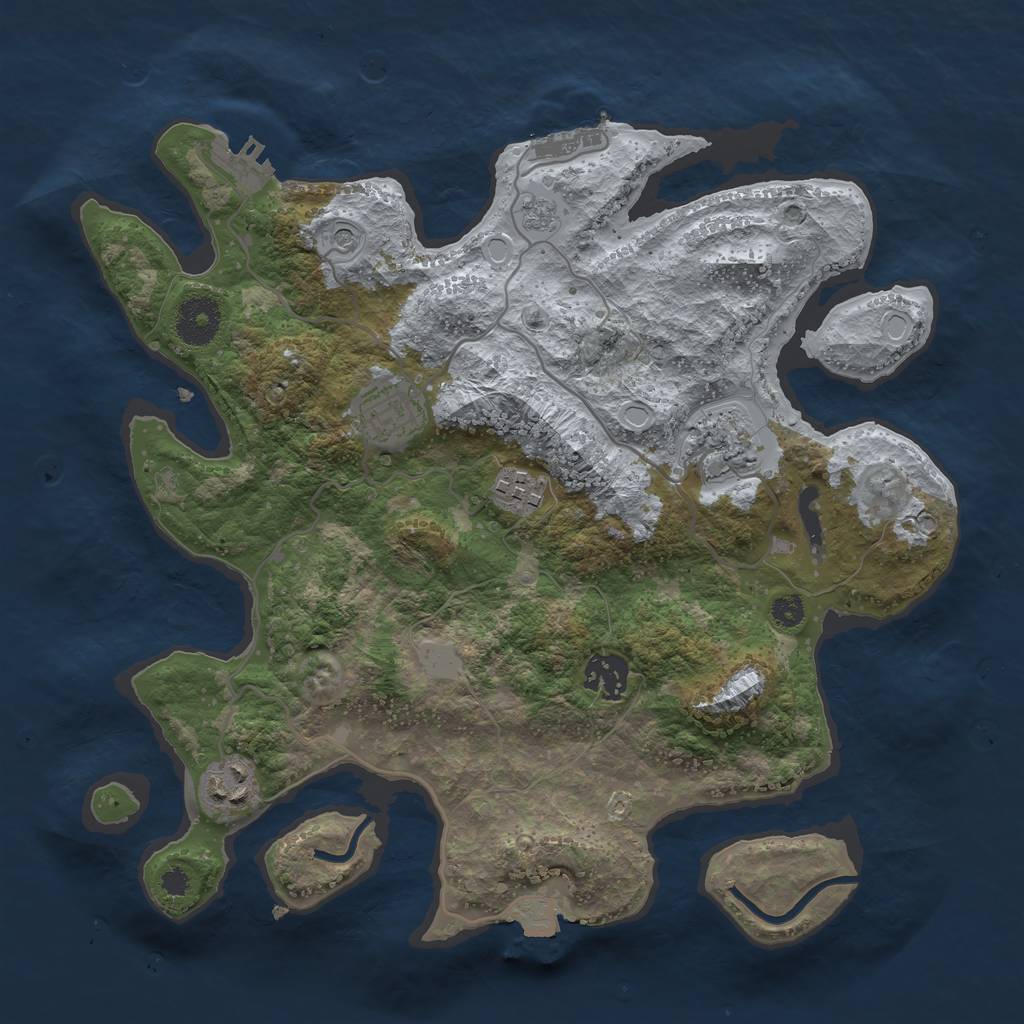 Rust Map: Procedural Map, Size: 3300, Seed: 2087031574, 12 Monuments