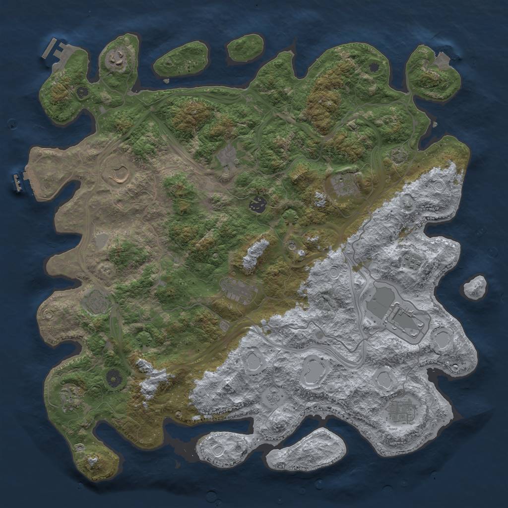 Rust Map: Procedural Map, Size: 4500, Seed: 1354281427, 19 Monuments
