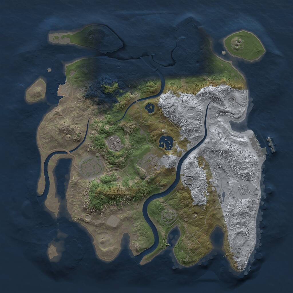 Rust Map: Procedural Map, Size: 3000, Seed: 1044482668, 10 Monuments
