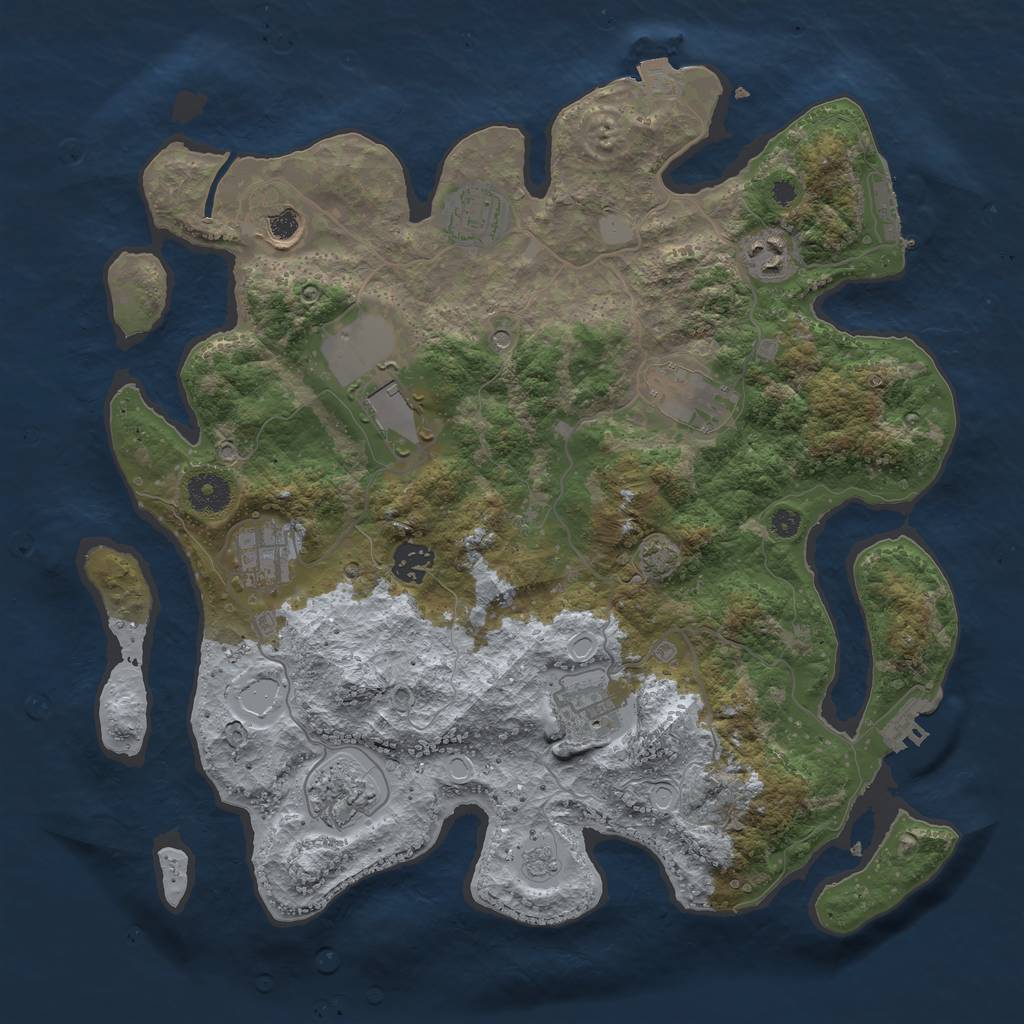 Rust Map: Procedural Map, Size: 3700, Seed: 1992547961, 17 Monuments