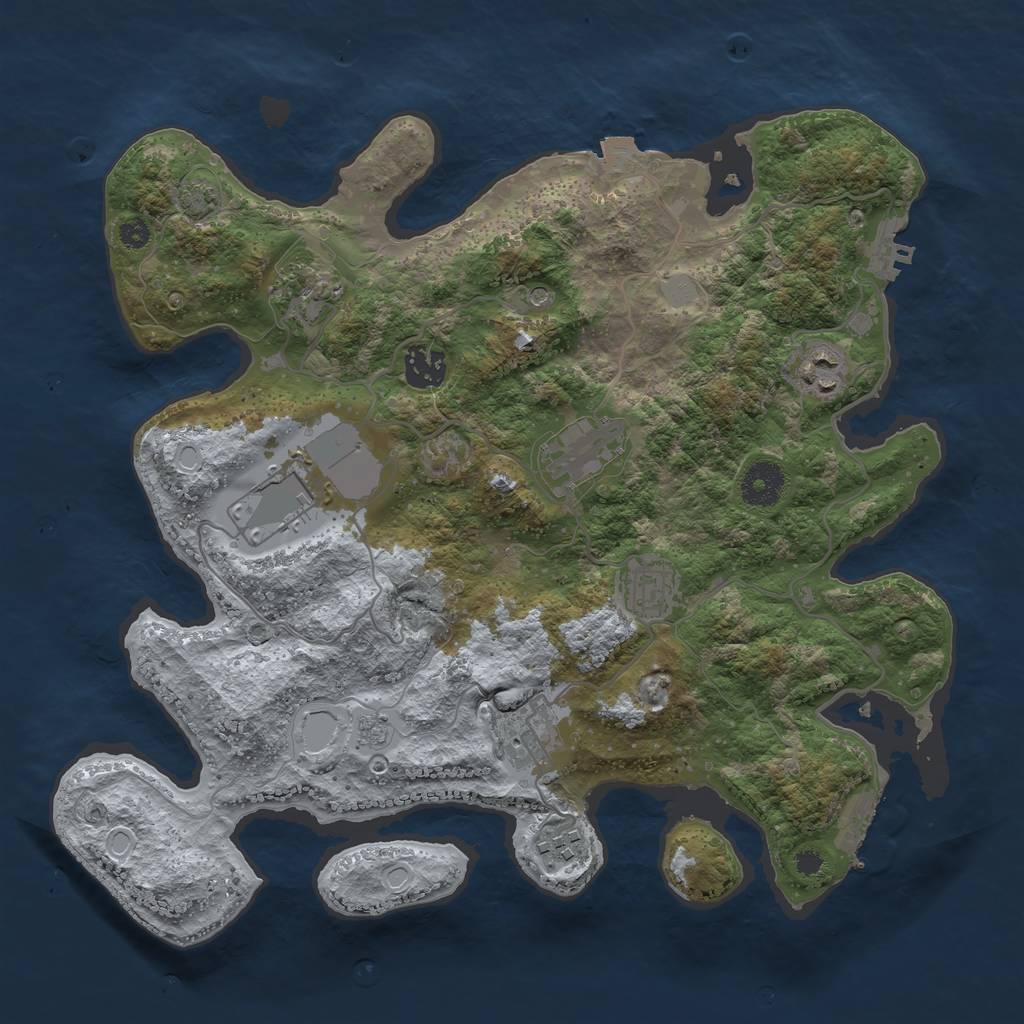 Rust Map: Procedural Map, Size: 3500, Seed: 7736721, 16 Monuments