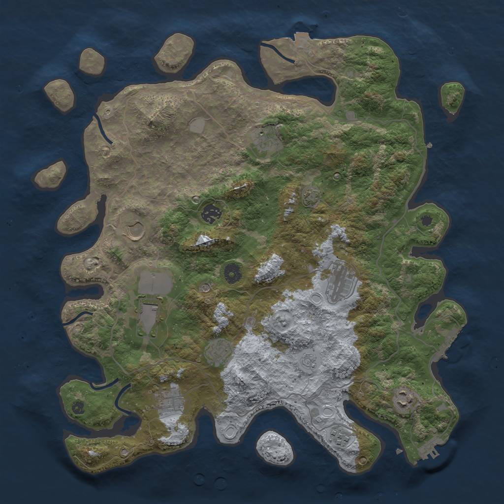 Rust Map: Procedural Map, Size: 4000, Seed: 2091857664, 17 Monuments