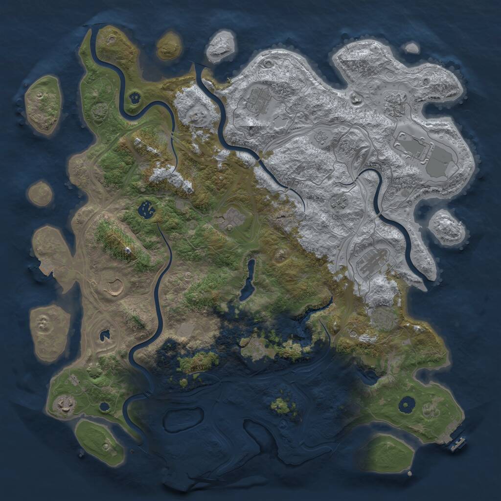 Rust Map: Procedural Map, Size: 4500, Seed: 1092620650, 17 Monuments