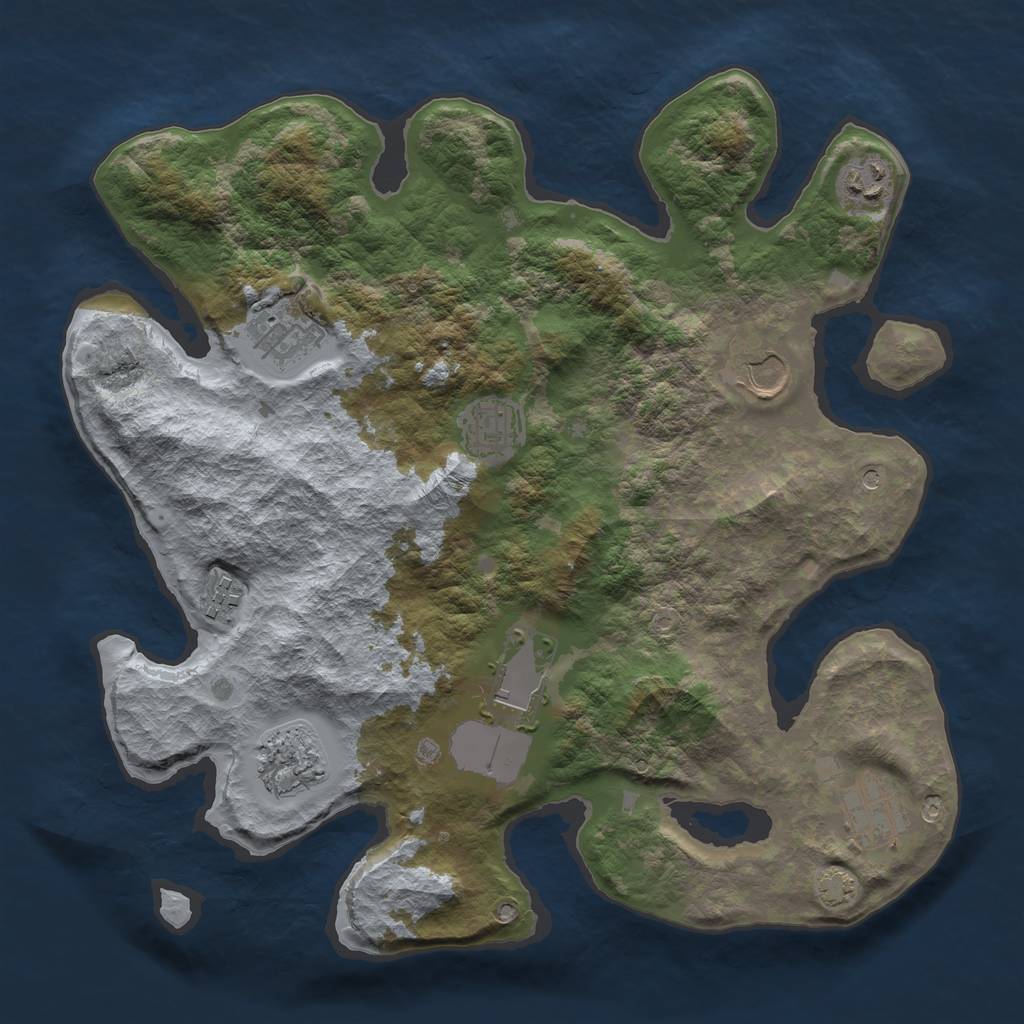 Rust Map: Barren, Size: 3500, Seed: 585943, 12 Monuments