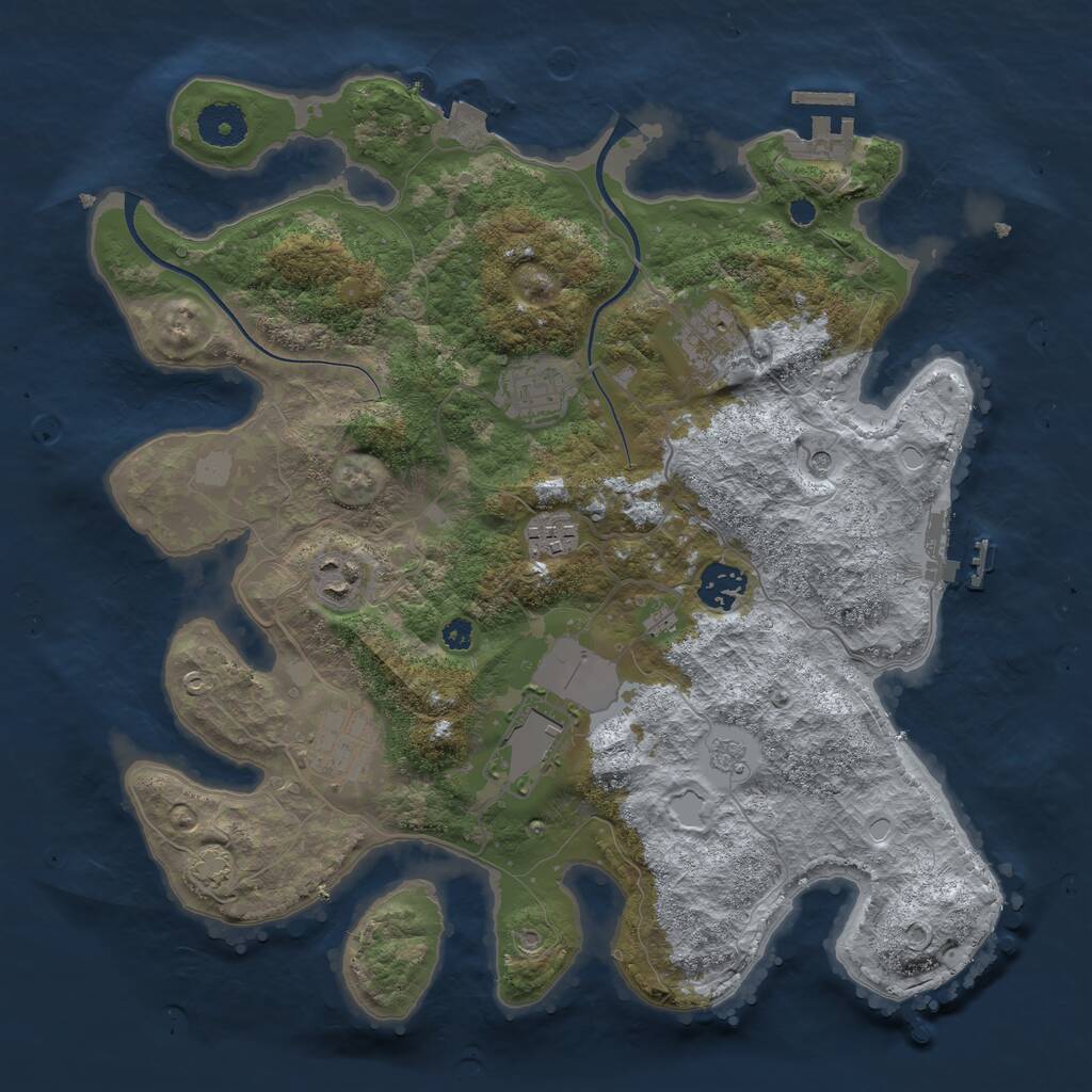 Rust Map: Procedural Map, Size: 3500, Seed: 1046229333, 13 Monuments