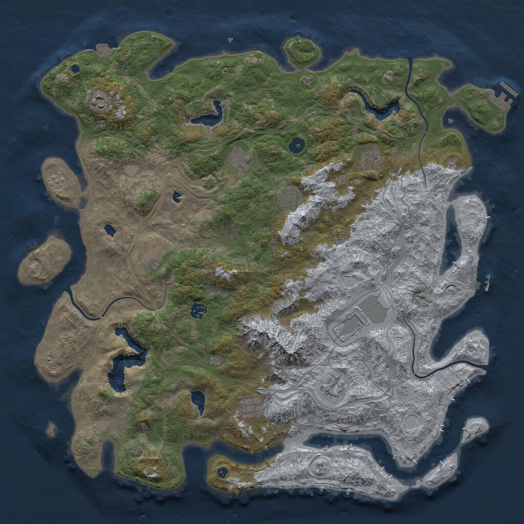 Rust Map: Procedural Map, Size: 5000, Seed: 1174585103, 16 Monuments