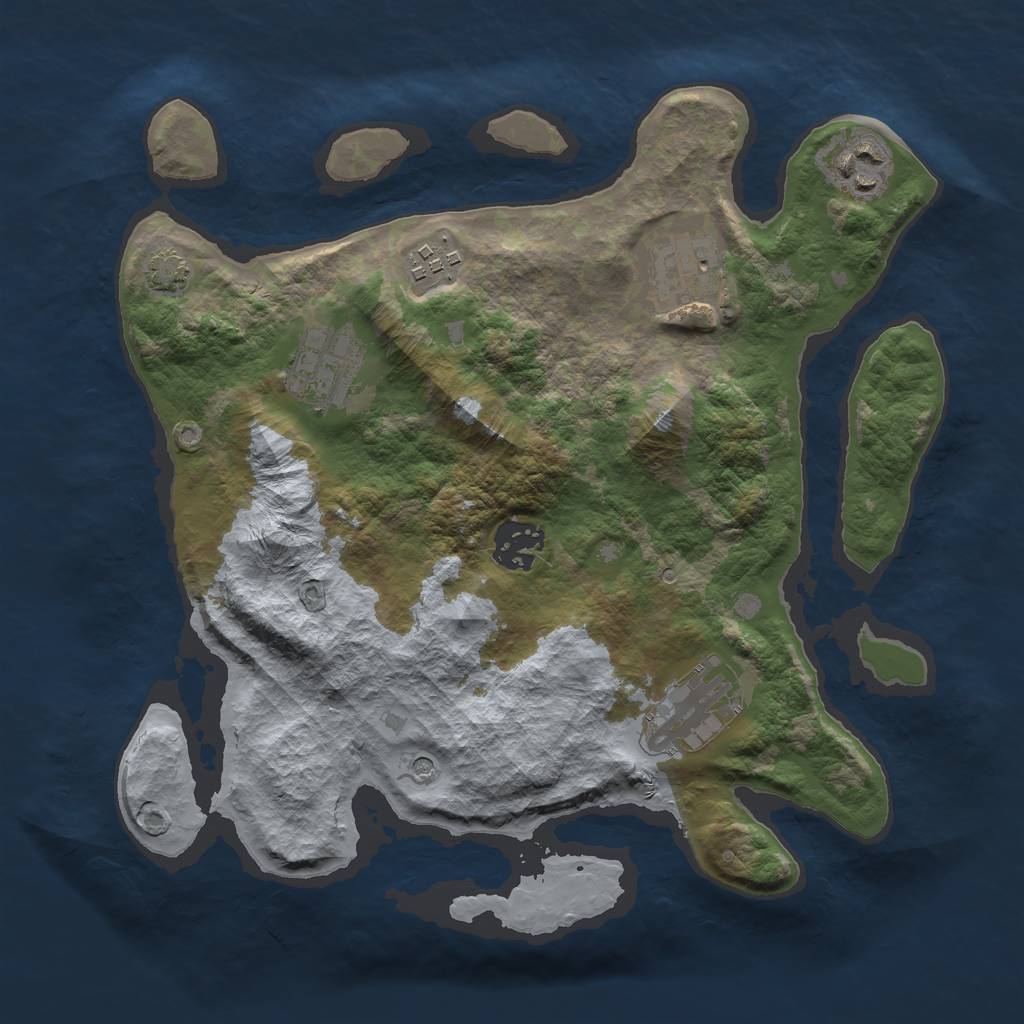 Rust Map: Barren, Size: 3000, Seed: 1159077866, 10 Monuments