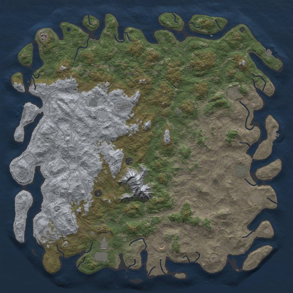 Rust Map: Procedural Map, Size: 6000, Seed: 2130276140, 19 Monuments