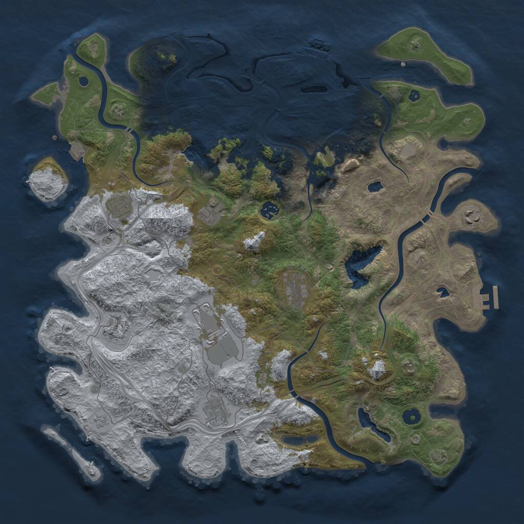 Rust Map: Procedural Map, Size: 4500, Seed: 77028444, 16 Monuments