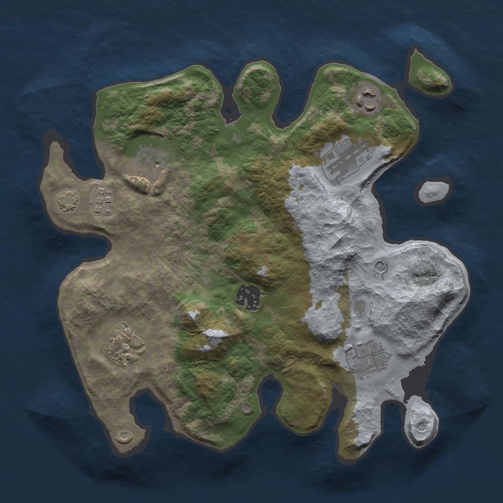 Rust Map: Barren, Size: 3000, Seed: 4518054, 11 Monuments