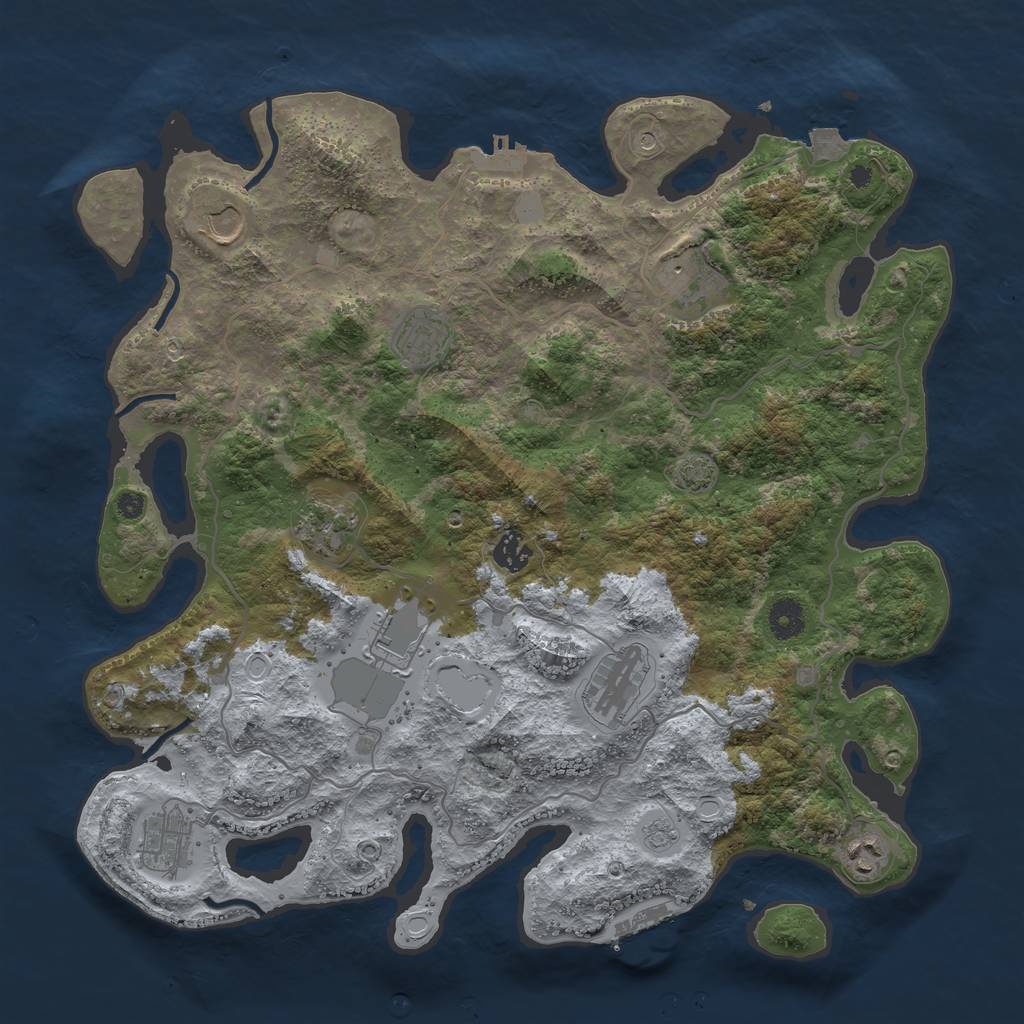 Rust Map: Procedural Map, Size: 4000, Seed: 1345949869, 17 Monuments