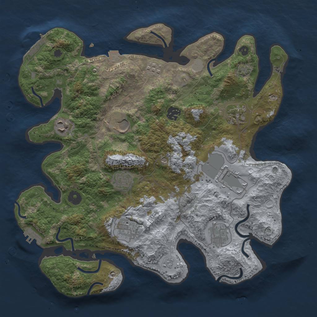 Rust Map: Procedural Map, Size: 3500, Seed: 611514427, 17 Monuments