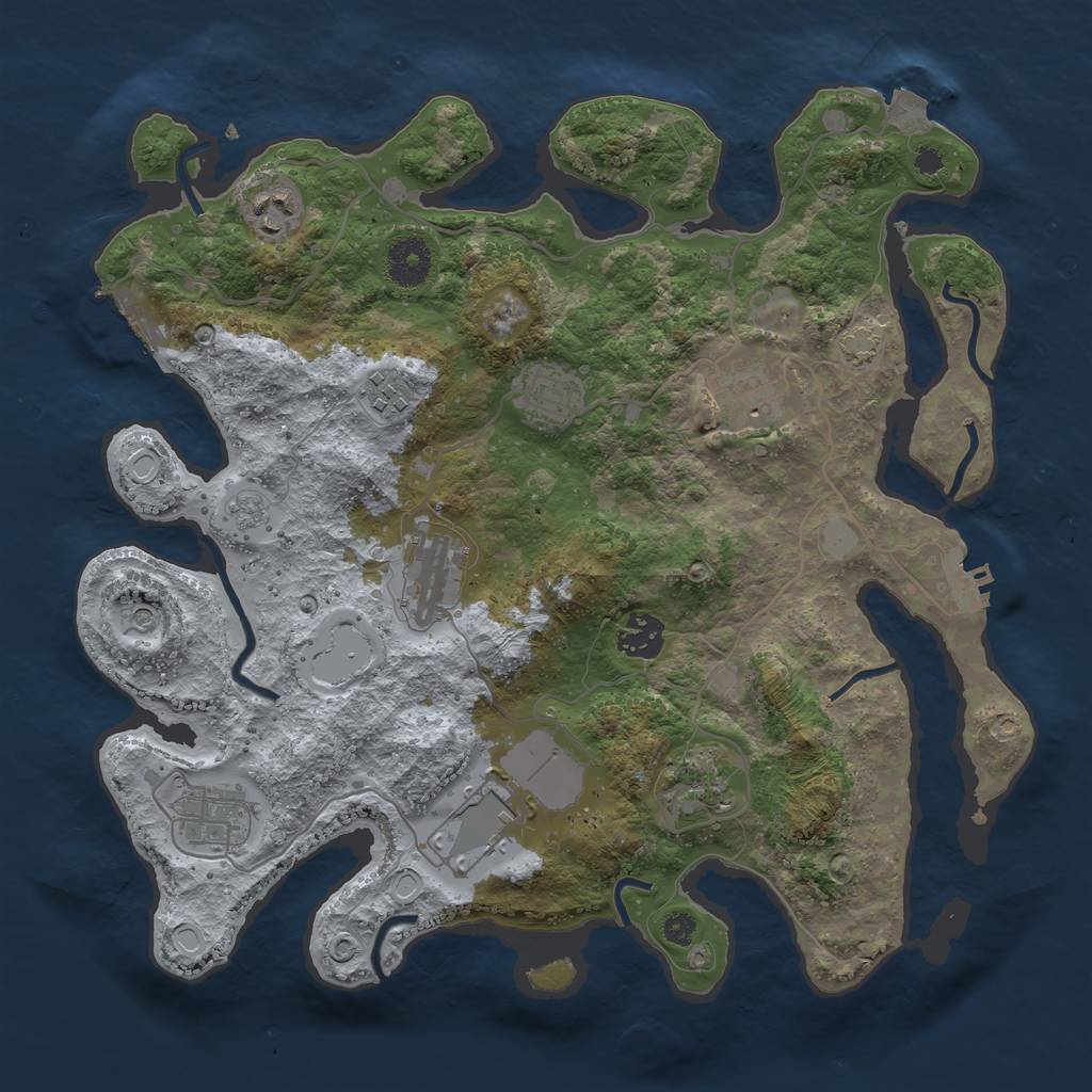 Rust Map: Procedural Map, Size: 3500, Seed: 2104290269, 17 Monuments