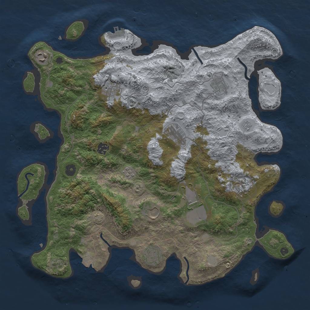 Rust Map: Procedural Map, Size: 4050, Seed: 377101738, 17 Monuments