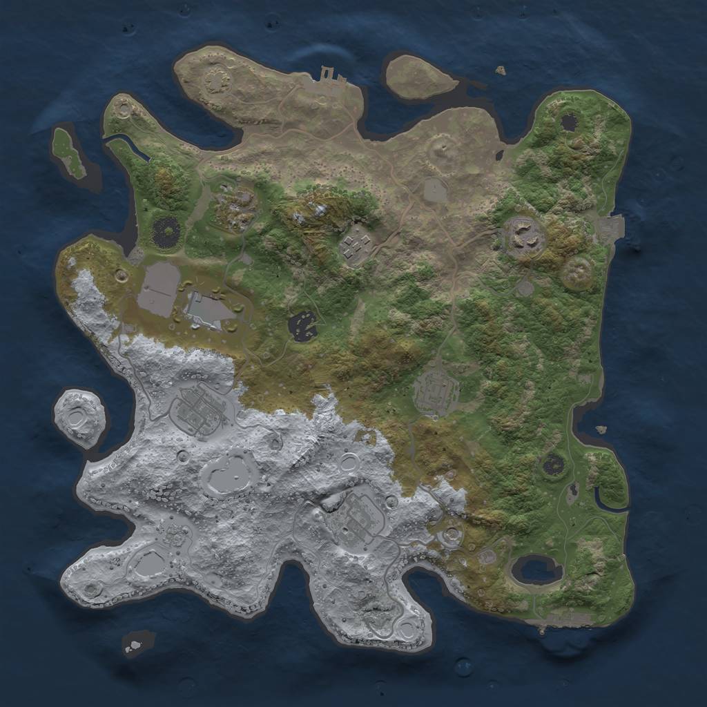 Rust Map: Procedural Map, Size: 3500, Seed: 47722243, 16 Monuments