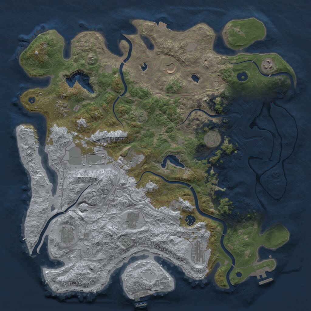 Rust Map: Procedural Map, Size: 4500, Seed: 1057491471, 17 Monuments
