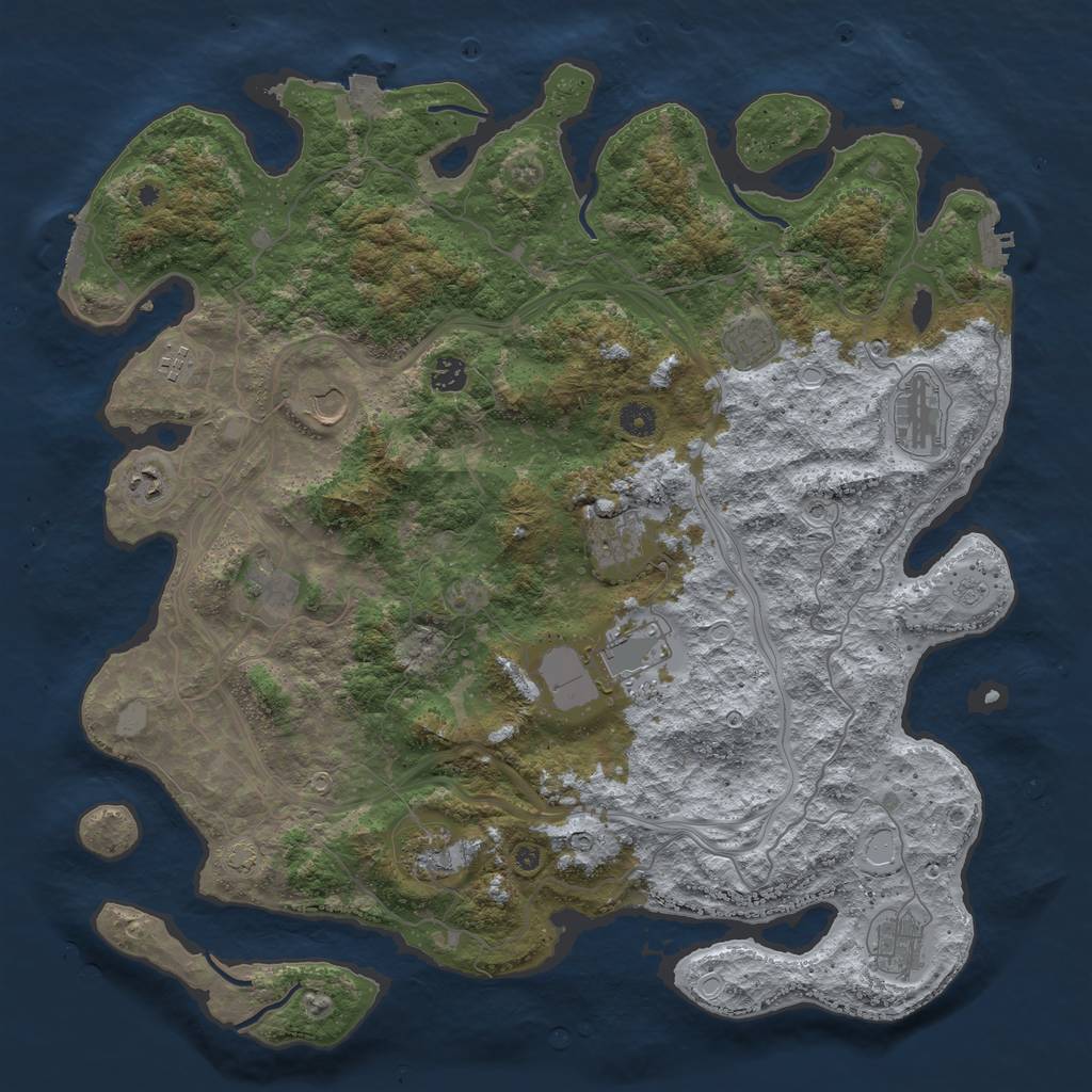 Rust Map: Procedural Map, Size: 4500, Seed: 1340761551, 19 Monuments