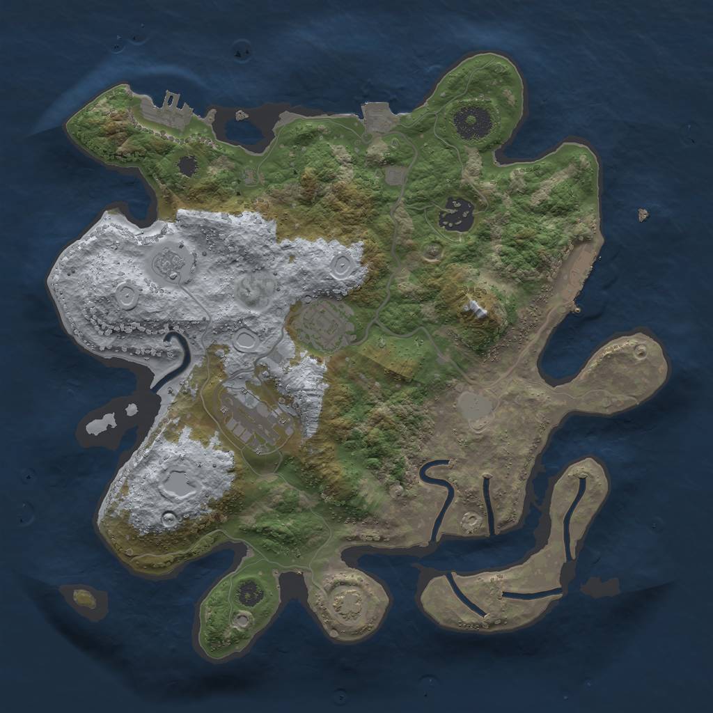 Rust Map: Procedural Map, Size: 3000, Seed: 7733, 10 Monuments