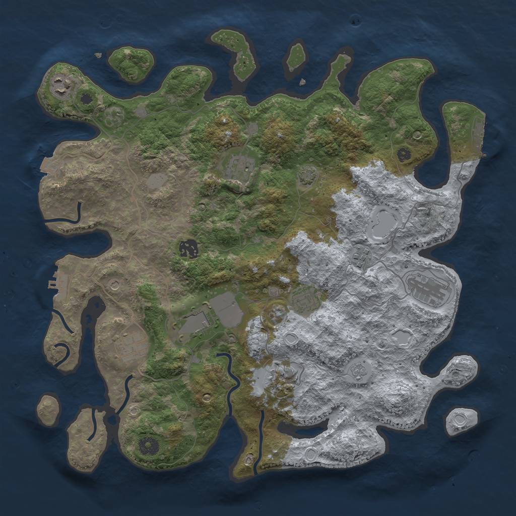 Rust Map: Procedural Map, Size: 3850, Seed: 689318100, 17 Monuments