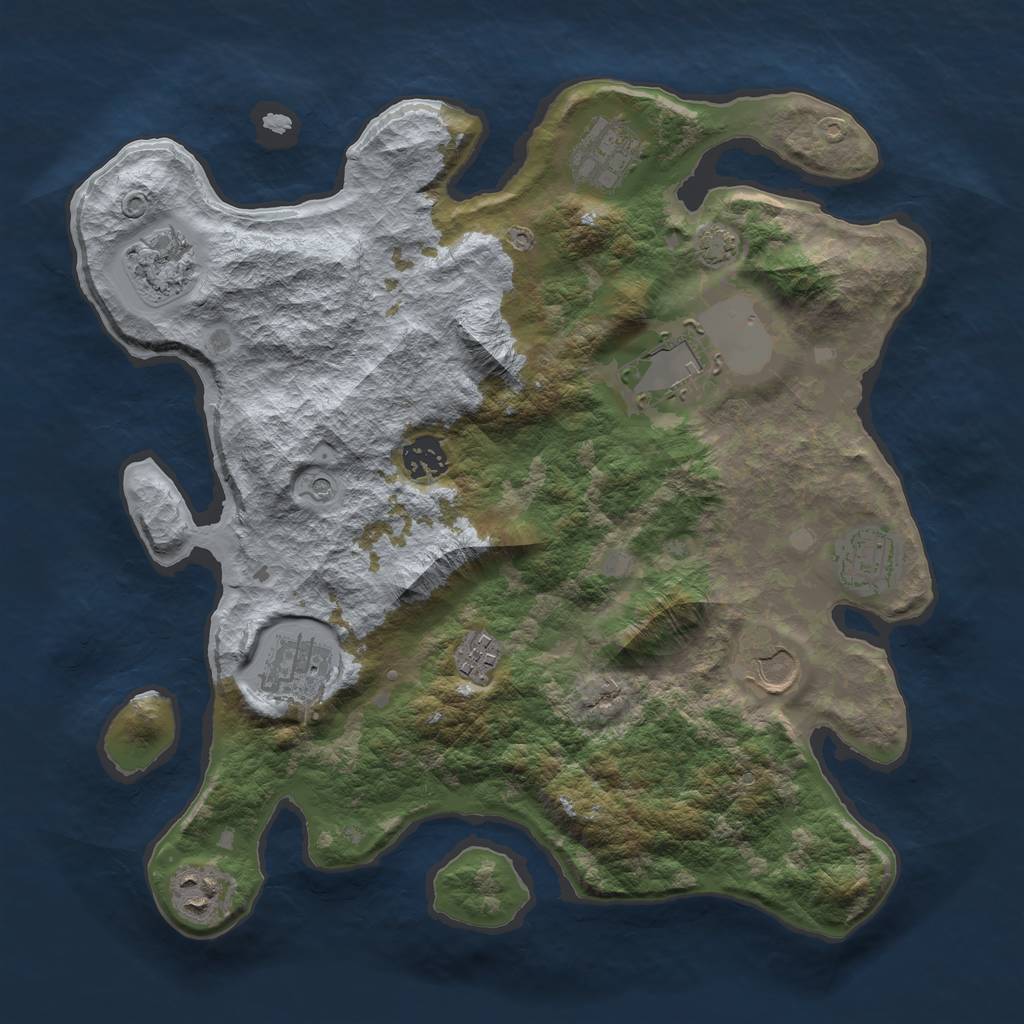 Rust Map: Barren, Size: 3500, Seed: 4586664, 13 Monuments