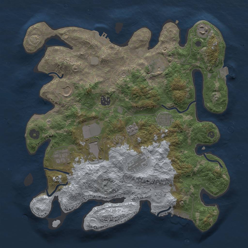 Rust Map: Procedural Map, Size: 3550, Seed: 30607, 17 Monuments