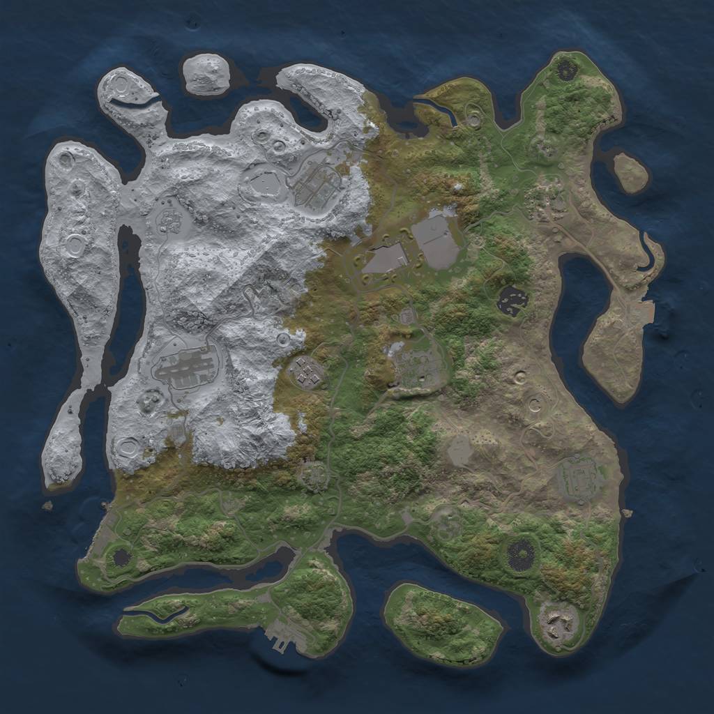 Rust Map: Procedural Map, Size: 3600, Seed: 33343, 17 Monuments