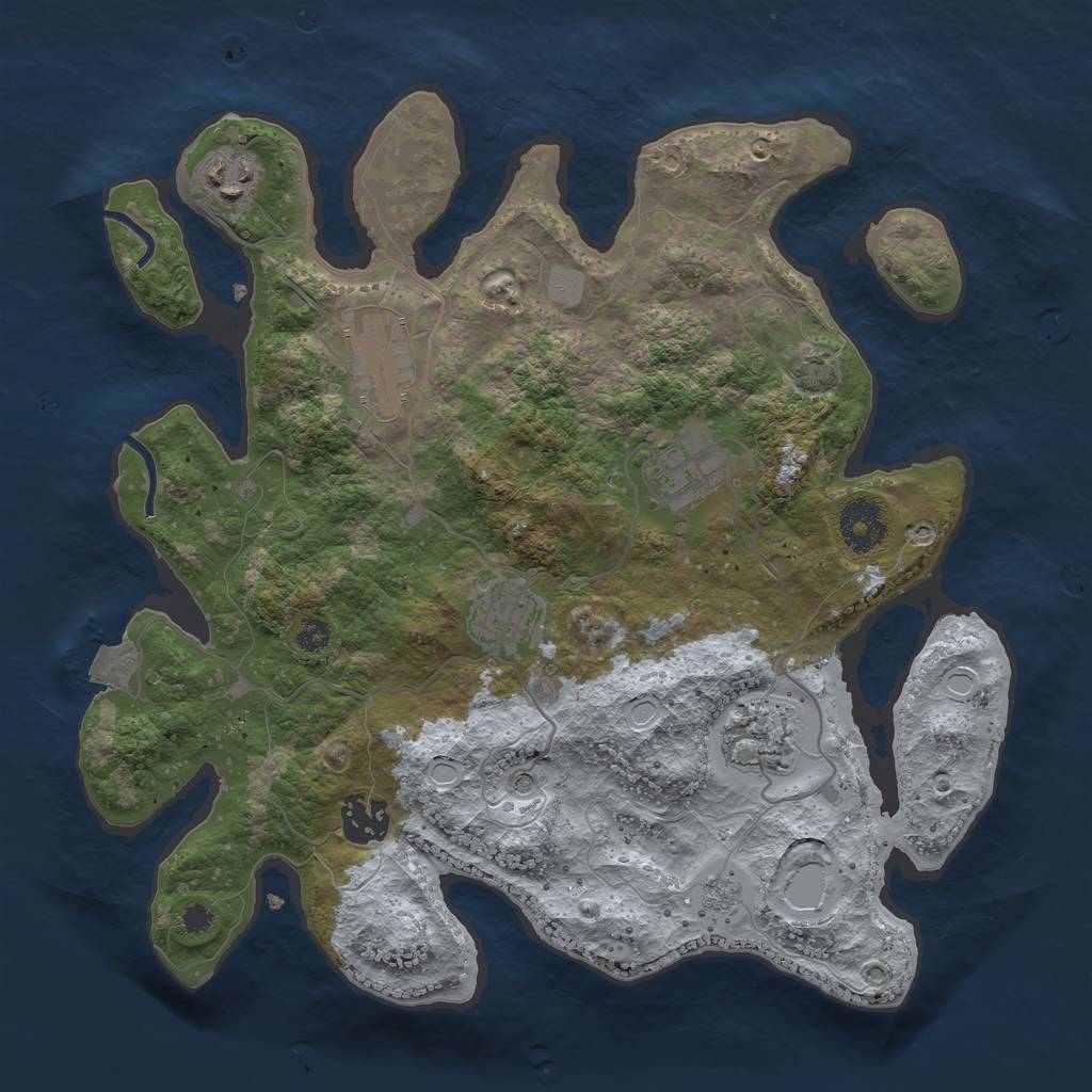 Rust Map: Procedural Map, Size: 3250, Seed: 1866831, 12 Monuments